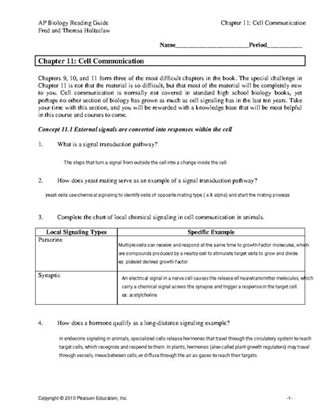 Chapter 11 Cell Communication Reading Guide Answer Key Epub