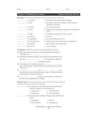 Chapter 11 Introduction To Genetics Answer Key Vocabulary Review Reader