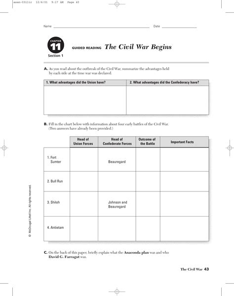 Chapter 11 Section 1 Reteaching Activity The Civil War Begins Answers Doc