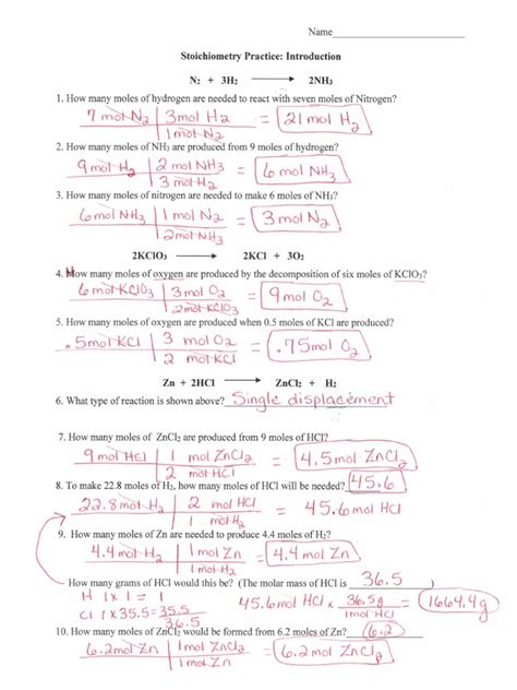 Chapter 11 Supplemental Problems The Mole Answer Key Reader