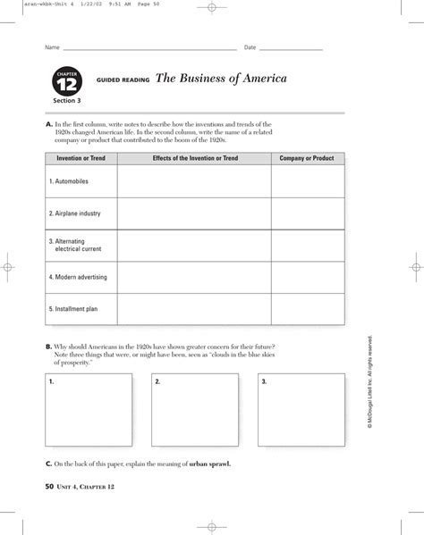 Chapter 12 Section 3 The Business Of America Guided Reading Answers PDF