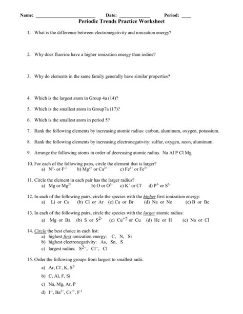 Chapter 14 Chemical Periodicity Worksheet Answers Reader