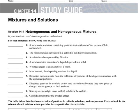 Chapter 14 Study Guide Mixtures And Solutions Doc