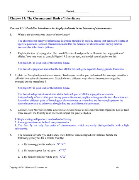 Chapter 15 The Chromosomal Basis Of Inheritance Reading Guide Answers Reader