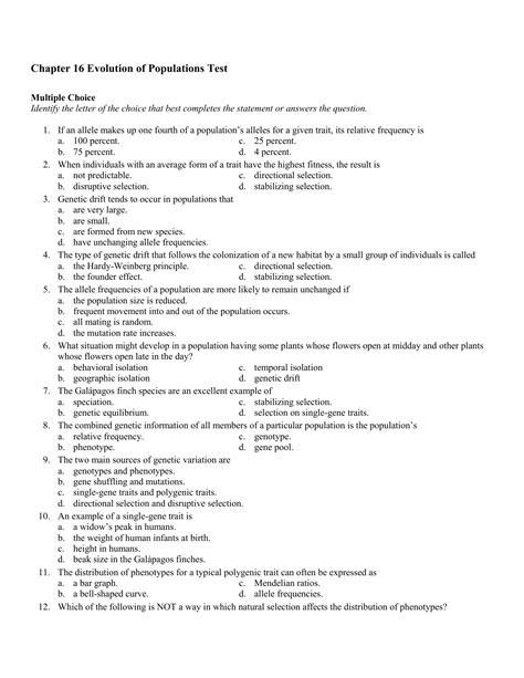 Chapter 16 Evolution Of Populations Answer Doc