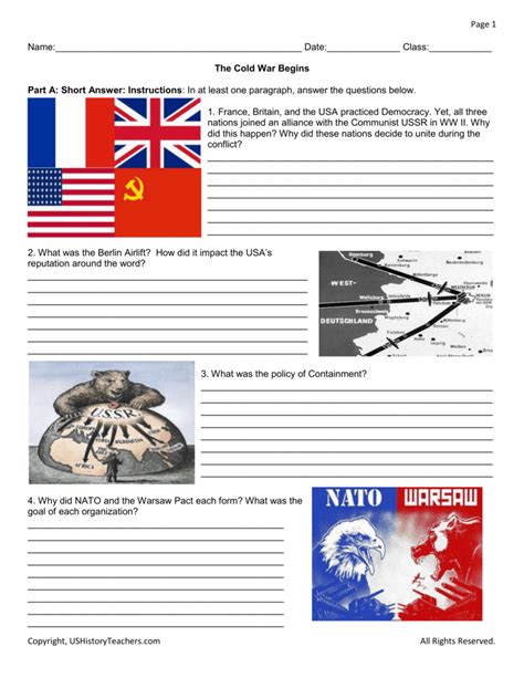 Chapter 17 Section 1 The Cold War Begins Worksheet Answer Key PDF