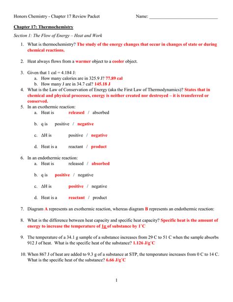 Chapter 17 Thermochemistry Packet Answers Doc