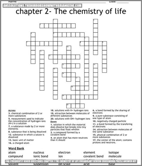 Chapter 2 The Chemistry Of Life Crossword Puzzle Answers Reader