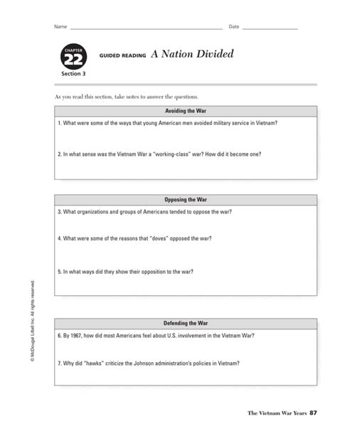 Chapter 22 Section 3 Guided Reading A Nation Divided Answer Key PDF