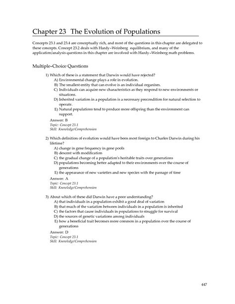 Chapter 23 The Evolution Of Populations Answer Key PDF