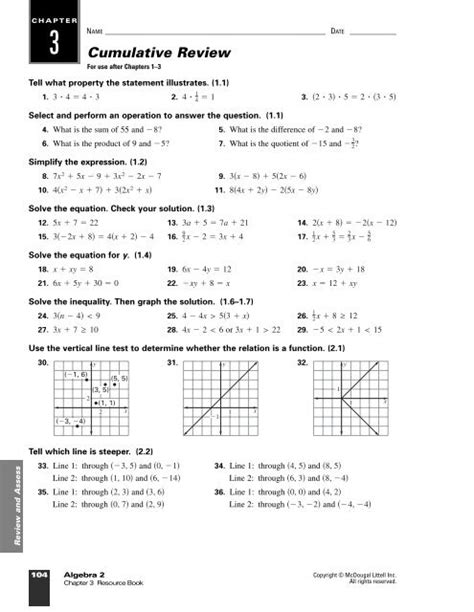 Chapter 3 Cumulative Review Answers Algebra 2 Reader