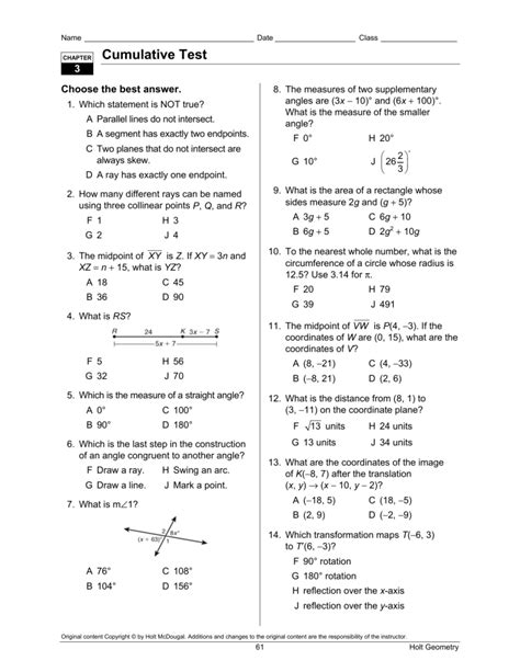 Chapter 3 Cumulative Test Holt Geometry Answers Epub