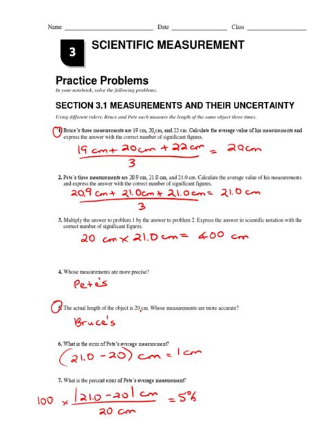 Chapter 3 Scientific Measurement Worksheet Answers PDF