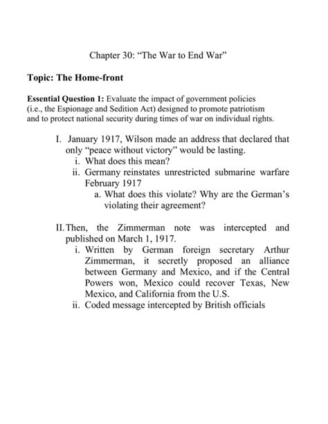 Chapter 30 The War To End Answer Key Doc