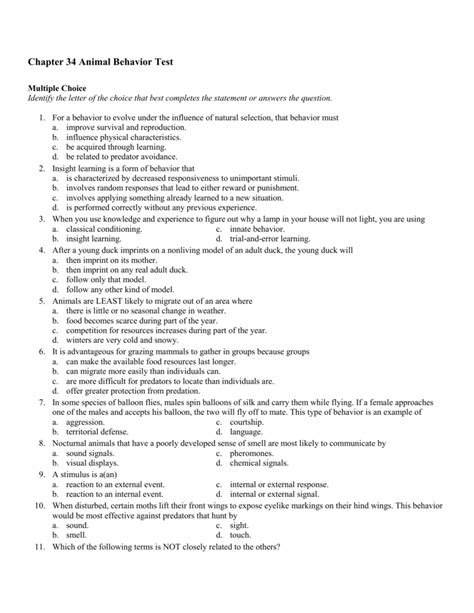 Chapter 34 Animal Behavior Vocabulary Review Answers PDF