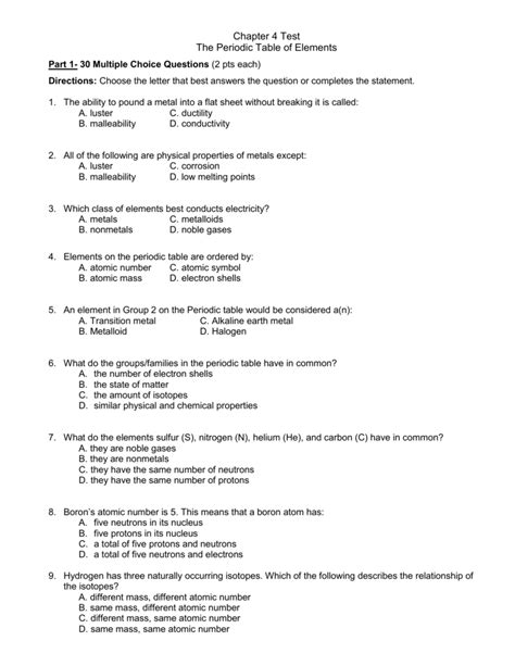 Chapter 4 Elements The Periodic Table Test Answers Kindle Editon