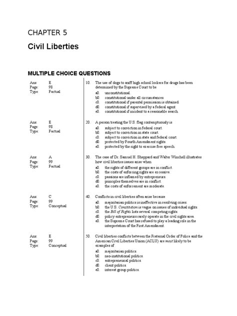 Chapter 5 Civil Liberties Multiple Choice Questions Answers Reader