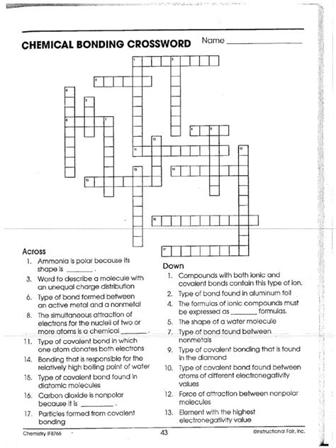 Chapter 6 Chemical Bonding Crossword Puzzle Answers Reader