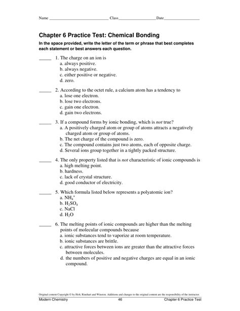 Chapter 6 Review Chemical Bonding Answer Key Doc