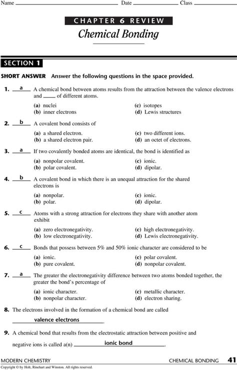 Chapter 6 Review Chemical Bonding Answers Section 1 Epub