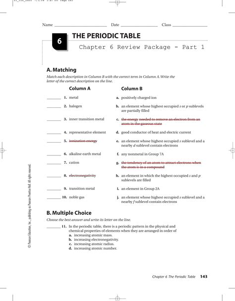 Chapter 6 The Periodic Table Test Answer Key Kindle Editon