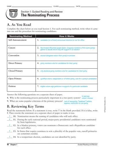 Chapter 7 Section 1 The Nominating Process Quiz Answers Doc