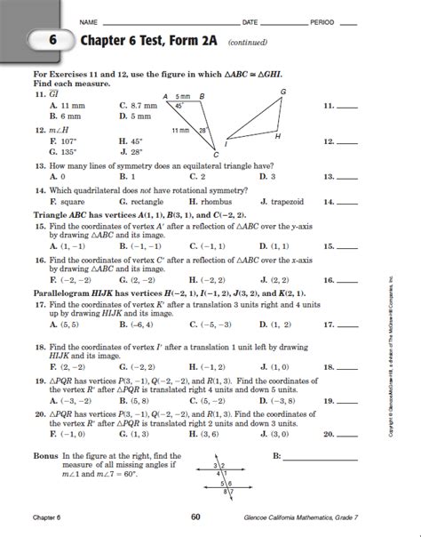 Chapter 7 Test Form 1 Geometry Answers Doc