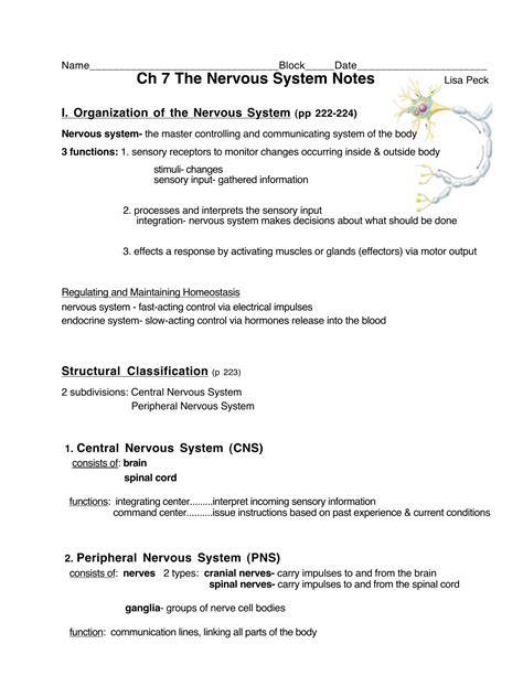 Chapter 7 The Nervous System Answer Key Page 122 Doc