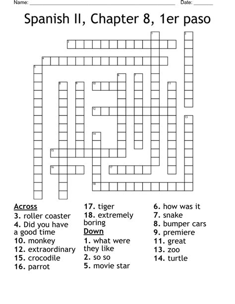 Chapter 8 Crossword Answers For Spanish 2 Epub