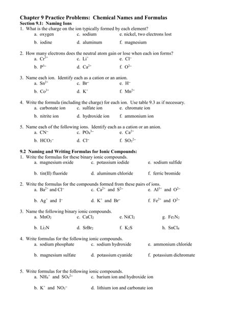 Chapter 9 Chemical Names Formulas Answers Page 221 Reader