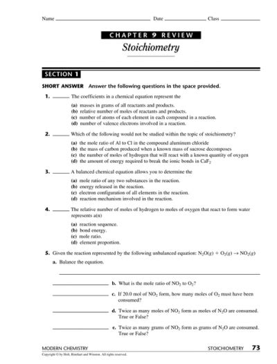 Chapter 9 Review Stoichiometry Section 3 Answers Kindle Editon