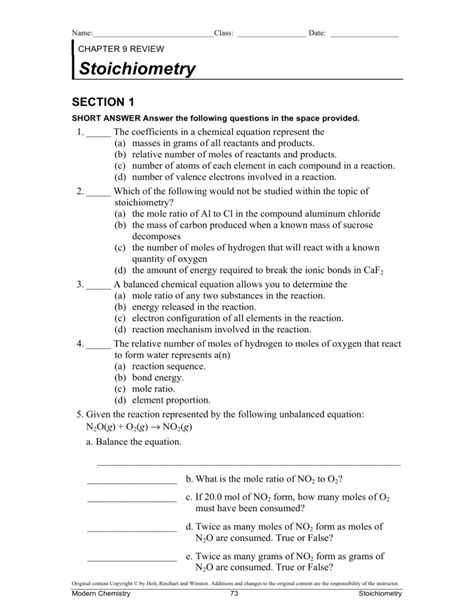 Chapter 9 Section 3 Stoichiometry Answers PDF