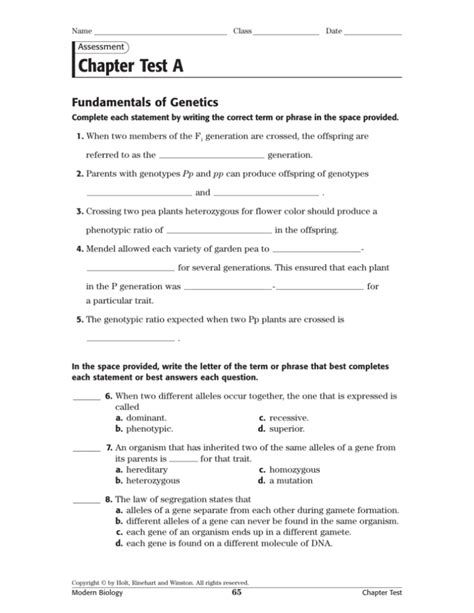 Chapter 9 Test Fundamentals Of Genetics Answers Doc