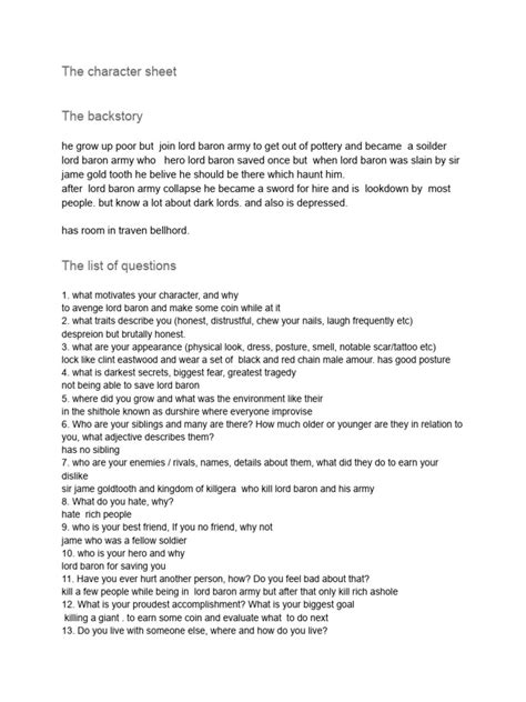 Character Backstory Template