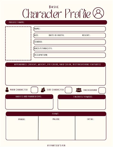 Character Profile Template For Writers