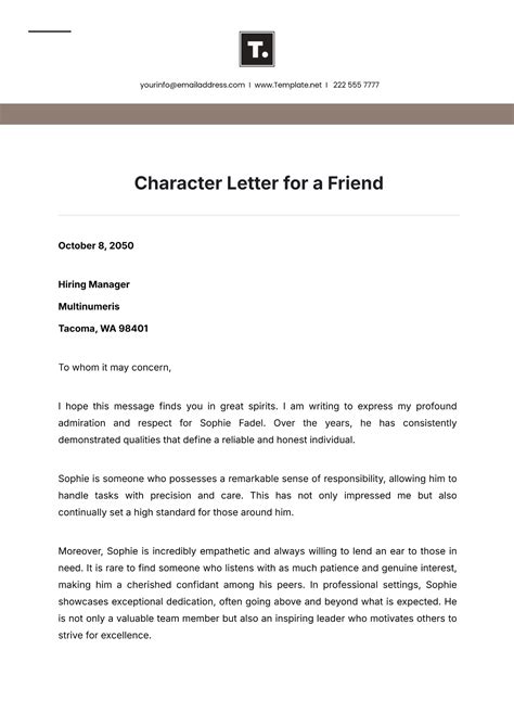 Character Reference Letter Template For Friend