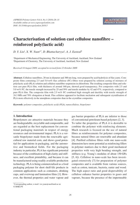 Characterisation Of Solution Cast Cellulose Nanofibre Reader