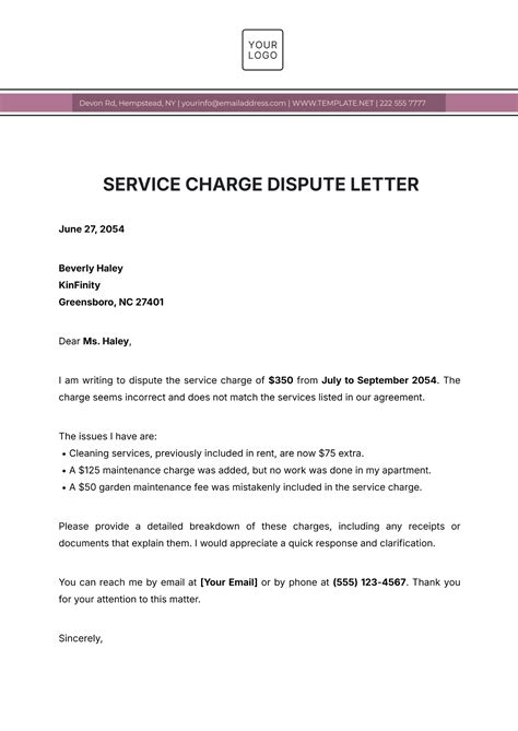 Charge Dispute Letter Template