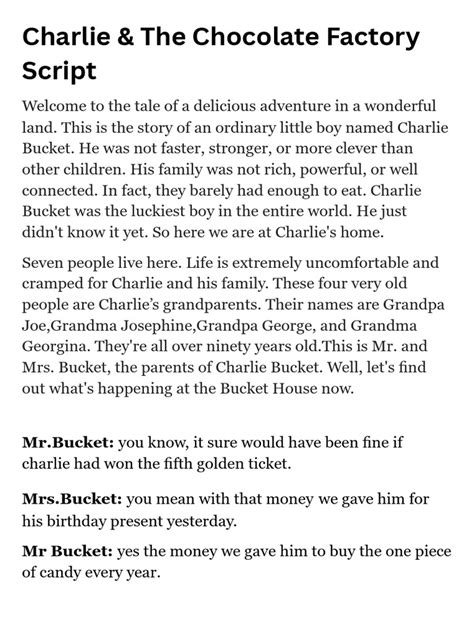 Charlie And The Chocolate Factory Script Printable