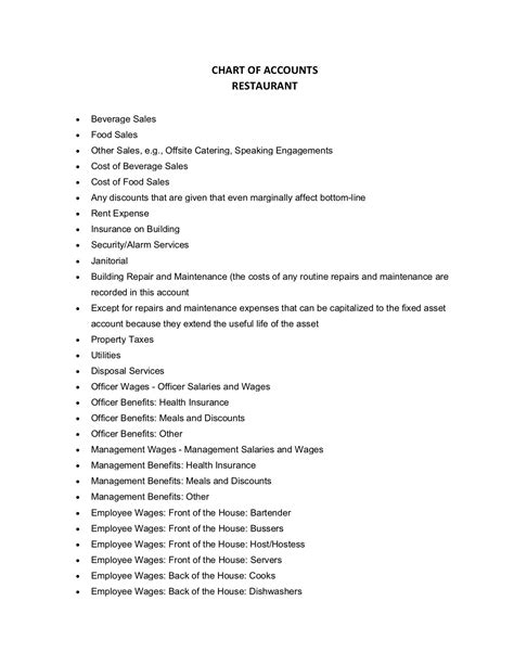 Chart Of Accounts For Restaurant