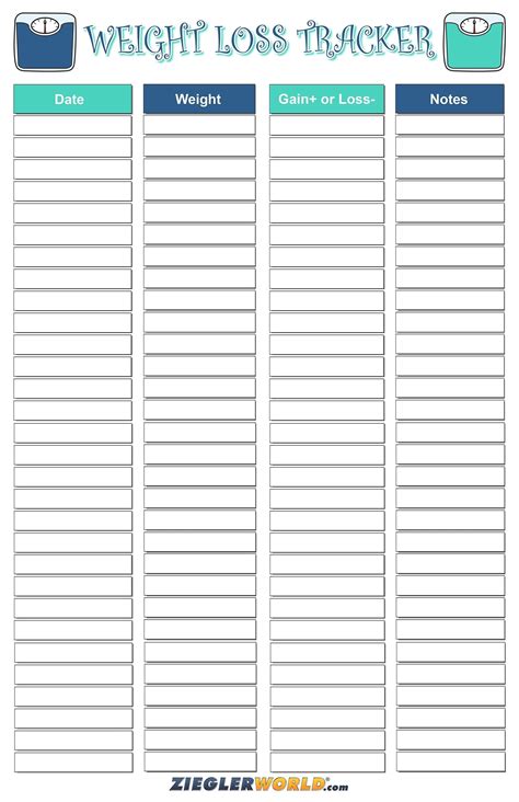 Chart To Track Weight Loss