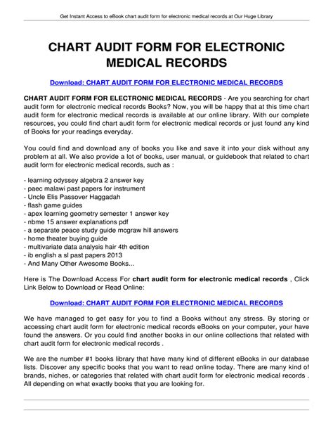 Chart audit form for electronic medical records Ebook Epub