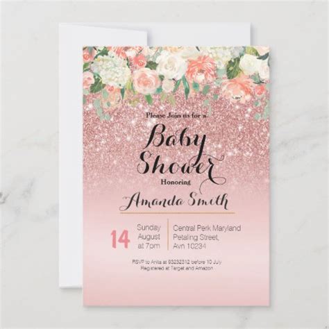 Cheap Printable Rose Gold And Pink Baby Shower Invitations