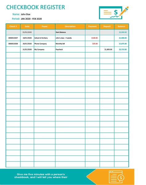 Check Register Excel Template Free