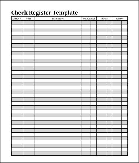 Check Register Printable Full Page Free