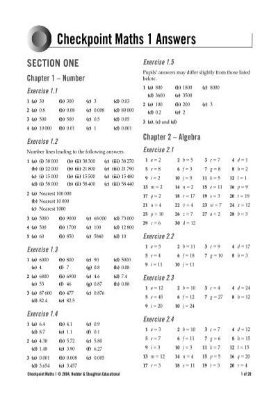 Checkpoint Maths 1 Answers Hodder Plus Home PDF