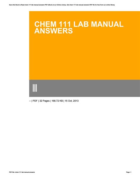 Chem 111 Lab Manual Answers Kindle Editon