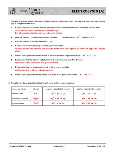 Chemfax Lab Answers Electrolysis Reactions Reader