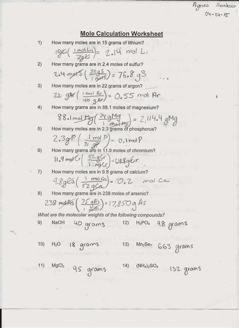 Chemfiesta Mole Calculation Answer Key Epub