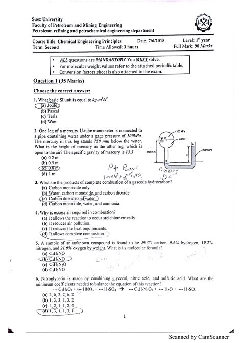 Chemical Engineering Test Questions And Answers Doc